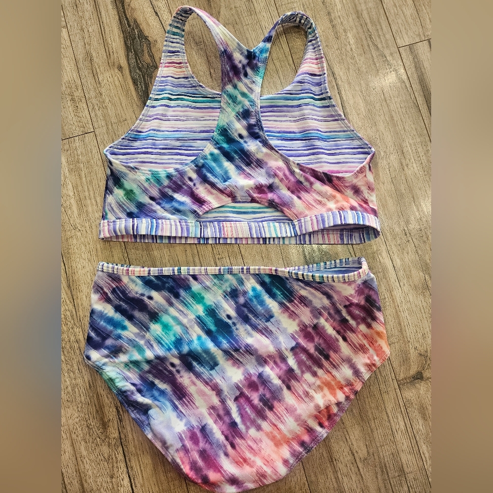 Athleta Girl High Tide Reversible Bikini XXL/16 Tie Dye And Striped - Picture 6 of 7